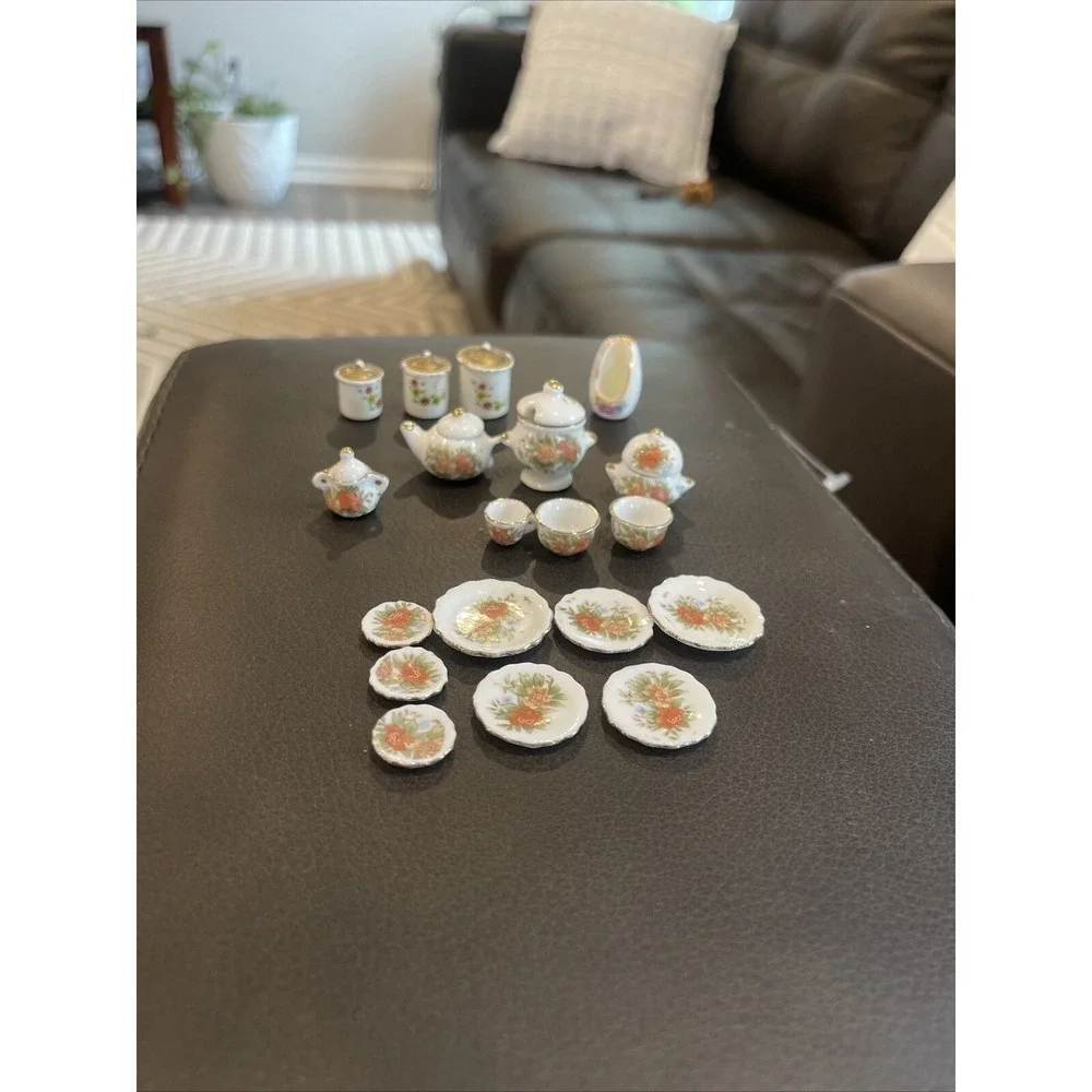 Miniature Tea Set with Flower Design 15‎ Pics, 3 Canister Set Different Design